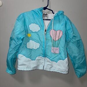 Goodfriends Vtg Blue Hooded Zip Windbreaker Clouds Hot Air Balloon Sky 5/6 Girl